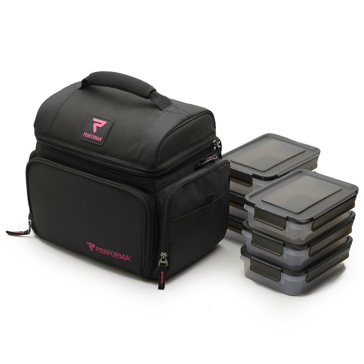 6 Meal Cooler Bag, Pink on Black